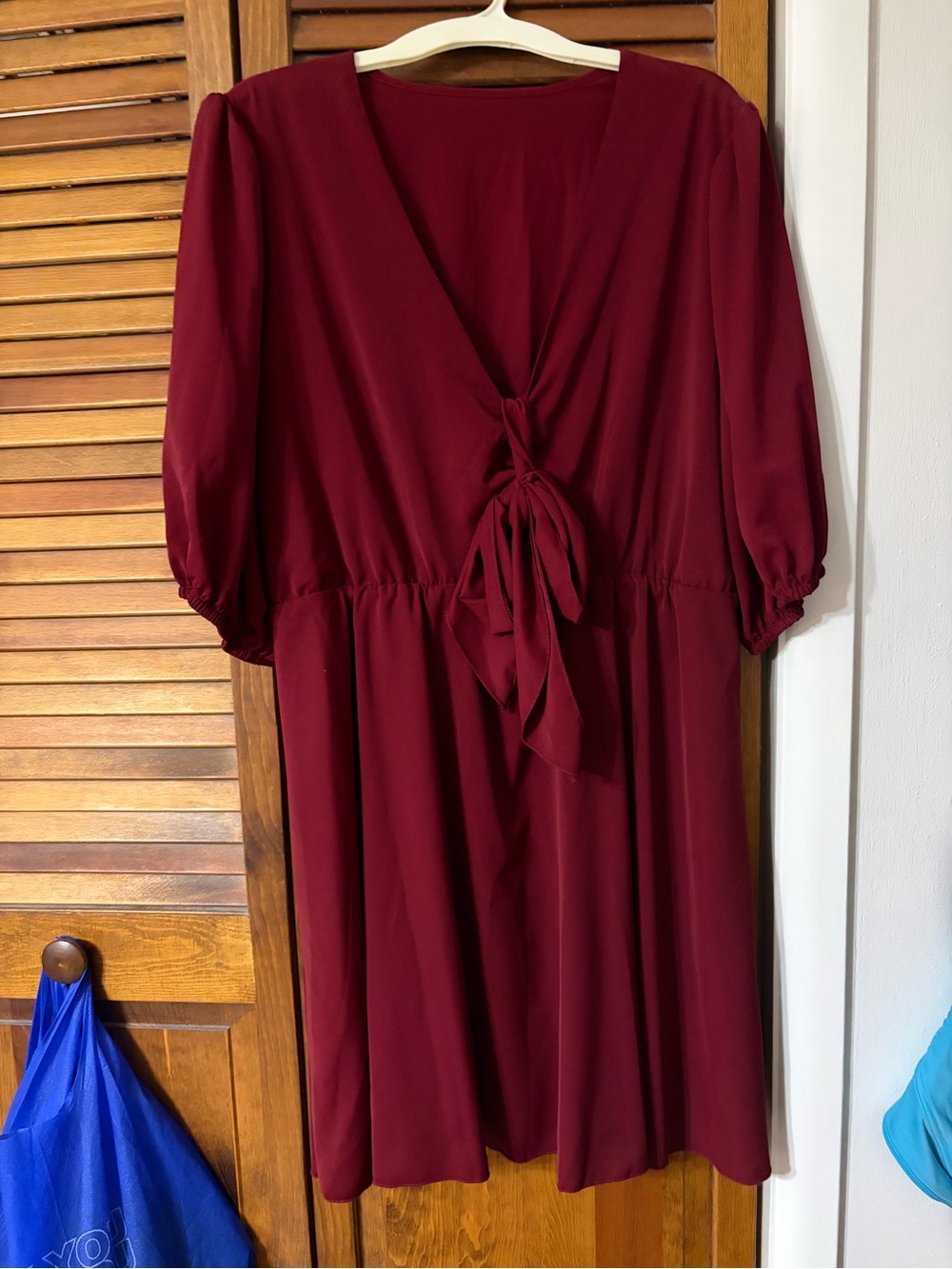 SHEIN Burgundy Tie-Front Mini Dress